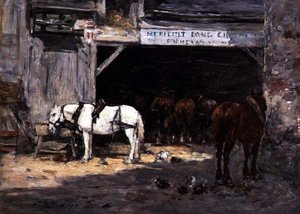 Pferde zur Miete in einem Hof, ca. 1885-90 von Eugene Louis Boudin