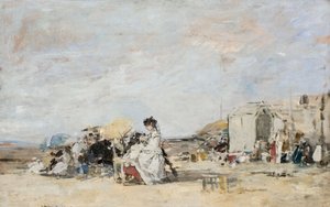 Dame in Weiß am Strand von Trouville von Eugene Louis Boudin