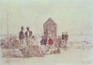 Menschen am Strand von Deauville, 1867 von Eugene Louis Boudin