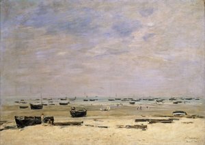 Flusskähne bei Ebbe; Berck le Rivage a Maree Basse, 1882 von Eugene Louis Boudin