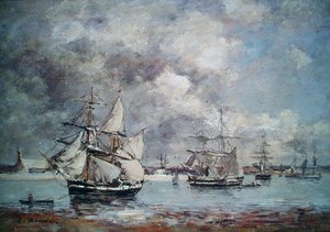 Segelboote in einem Hafen von Eugene Louis Boudin