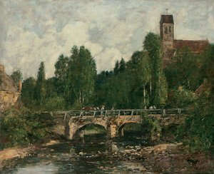 Saint-Cenery, die Kirche und die Brücke von Eugene Louis Boudin