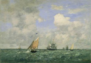 Schiffe und Segelboote verlassen Le Havre, 1887 von Eugene Louis Boudin
