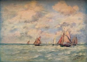 Sortie Des Barques A Trouville, 19. Jahrhundert von Eugene Louis Boudin