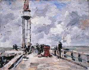 Der Steg und der Leuchtturm in Honfleur, ca. 1885-90 von Eugene Louis Boudin