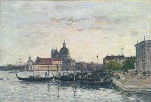 Venedig, die Mole am Eingang zum Canal Grande und die Salute, Abend, 1895 von Eugene Louis Boudin