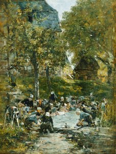 Wäscherinnen am Flussufer; Laveuses au Bord de la Riviere, ca. 1877-1881 von Eugene Louis Boudin