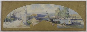 Skizze für das Rathaus von Issy-les-Moulineaux: Die Seine bei Issy-les-Moulineaux, um 1901 von Eugene Louis Gillot