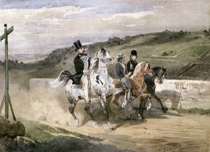 Horace Vernet und seine Kinder reiten auf dem Land von Eugene Louis Lami