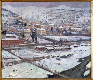 Ansicht von Genua im Schnee, Italien von Eugenio Olivari