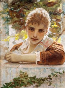 Frau auf der Veranda von Eugenio Prati (1842-1907) von Eugenio Prati