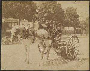 [Straßenkehrmaschine von einem Pferd gezogen]