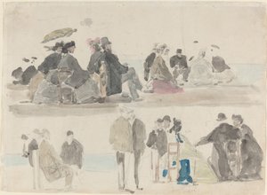 Damen und Herren am Strand, in zwei Registern von Eugène Boudin