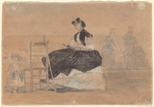 Frau in einer Krinoline am Strand von Trouville von Eugène Boudin