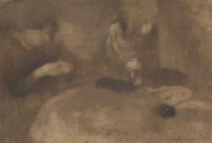 Frauen nähen an einem Tisch, ca. 1894-96