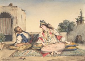 Ein marokkanisches Paar auf ihrer Terrasse, 1832 von Eugène Delacroix