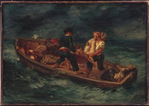 Boot mit Schiffbrüchigen