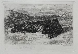 Kauernder Tiger in der Wüste von Eugène Delacroix