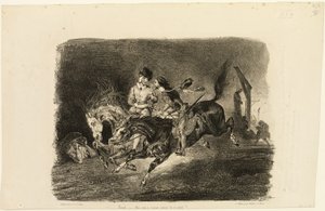 Faust und Mephistopheles galoppieren durch die Nacht des Hexensabbats von Eugène Delacroix