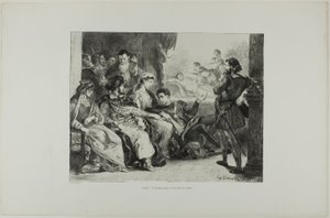 Hamlet lässt die Schauspieler die Vergiftung seines Vaters darstellen, Platte 7 aus Hamlet von Eugène Delacroix