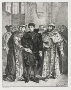 Hamlet: Die Königin versucht, Hamlet zu trösten von Eugène Delacroix