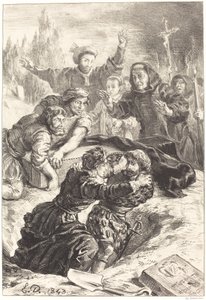 Hamlet und Laertes im Grab von Ophelia (Akt V, Szene I) von Eugène Delacroix