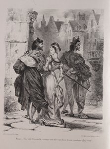 Illustrationen zu Faust: Faust versucht Margarete zu verführen von Eugène Delacroix