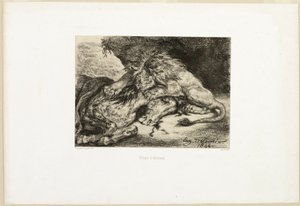 Löwe, der ein Pferd verschlingt von Eugène Delacroix