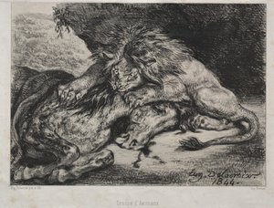 Löwe verschlingt ein Pferd von Eugène Delacroix
