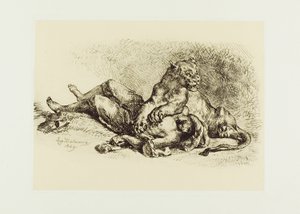 Löwin reißt an der Brust eines Arabers von Eugène Delacroix