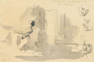 Marguerite in der Kirche mit Studien des Kopfes von Mephistopheles von Eugène Delacroix