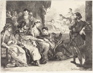 Spieler stellen die Vergiftung von Hamlets Vater dar, Akt III, Szene II, 1835 von Eugène Delacroix