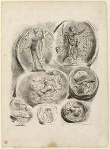 Blatt mit sieben antiken Medaillen von Eugène Delacroix