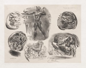 Blatt mit sechs antiken Münzen von Eugène Delacroix