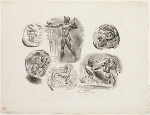 Blatt mit sechs antiken Medaillen von Eugène Delacroix