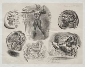Blatt mit sechs antiken Medaillen von Eugène Delacroix