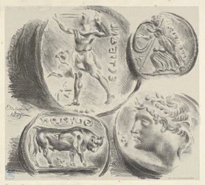 Studien von vier griechischen Münzen, 1825 von Eugène Delacroix