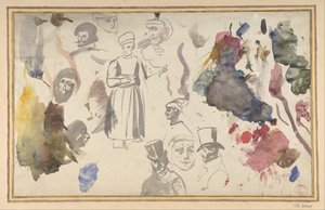 Studien von Männerköpfen und einer stehenden männlichen Figur von Eugène Delacroix