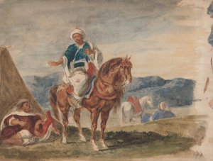 Drei arabische Reiter in einem Lager von Eugène Delacroix