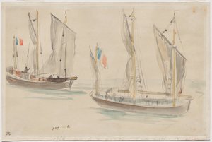 Zwei Boote im Hafen von Dieppe von Eugène Delacroix