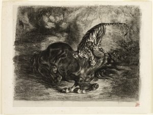 Wildes Pferd von einem Tiger niedergebracht von Eugène Delacroix