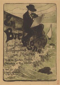 Porträt von Maxime Maufra zeichnend auf einem Felsen in der Bretagne von Eugène Delâtre