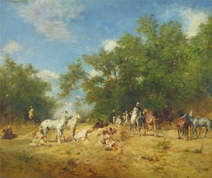 Arabische Reiter ruhen sich im Wald aus, 1868 von Eugène Fromentin