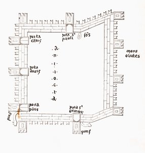 Plan von Antiochia im 13. Jahrhundert mit seinen fünf Toren von European School