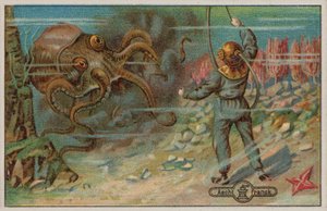 Ein Taucher von einem Oktopus bedroht von European School