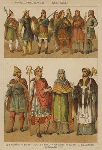 Angelsachsen, 500-1000 (Farblithografie) von European School