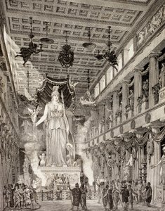 Künstlerische Darstellung der Statue der Göttin Athena im Parthenon, Athen, während der klassischen Periode, aus 