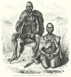 Basuto-Häuptling und Mädchen (Gravur) von European School