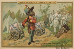 Karikatur Afrikaner bewacht Leibig Fleischextrakt Kanone von European School