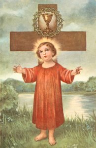 Christuskind, Kreuz, Dornenkrone und Abendmahlskelch